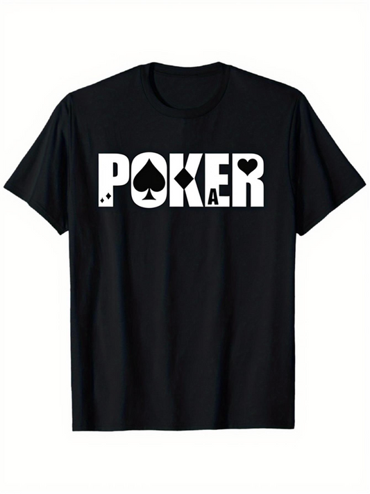 Men's Graphic T-Shirt Poker With Classic Playing Card Suits Under Bold White Letters