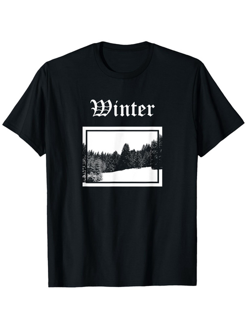 Men's Graphic T-Shirt Winter Snow Covered Evergreen Forest Under Dark Night Sky
