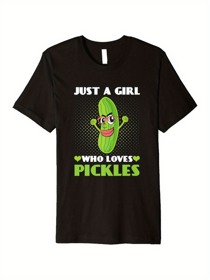 Men's Graphic T-Shirt Just A Girl With Green Cartoon Pickle Under Lively Happy Stars Pickle