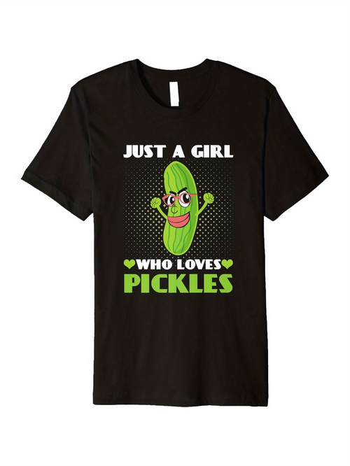 Men's Graphic T-Shirt Just A Girl With Green Cartoon Pickle Under Lively Happy Stars Pickle