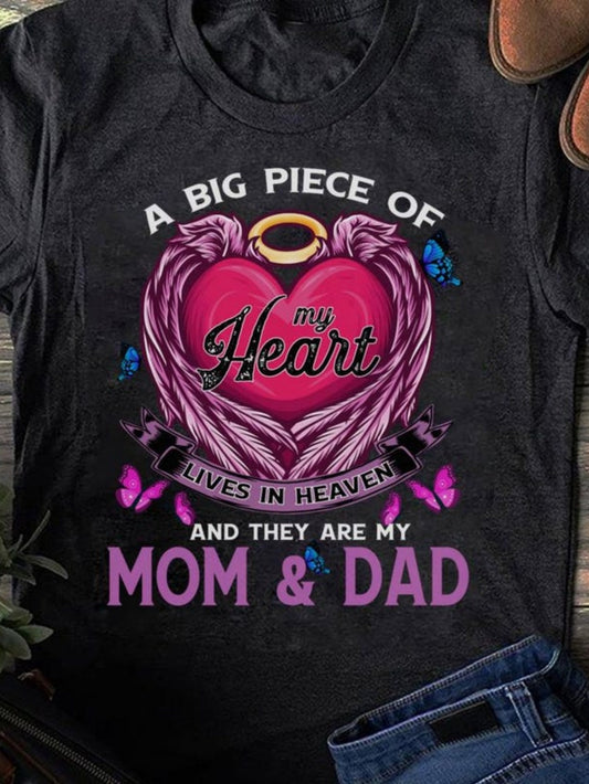 Men's Graphic T-Shirt A Big Piece Of My Heart With Bright Purple Butterflies And Shining Pink Ribbon Heart