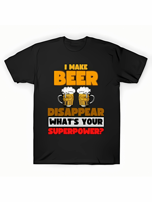 Men's Graphic T-Shirt I Make Beer Disappear With Clinking Mugs Under Bold Lettering