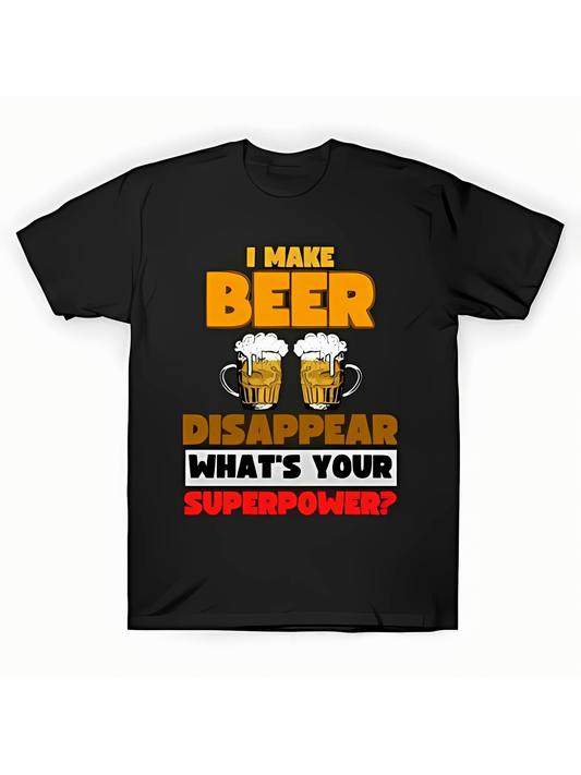 Men's Graphic T-Shirt I Make Beer Disappear With Clinking Mugs Under Bold Lettering