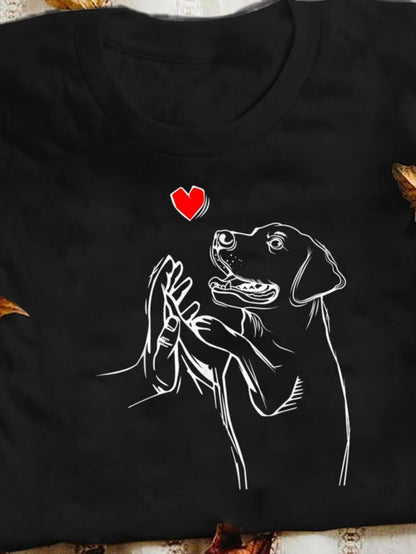 Men's Graphic T-Shirt Loyal Canine With Hand Drawn White Lines And Red Heart Dog