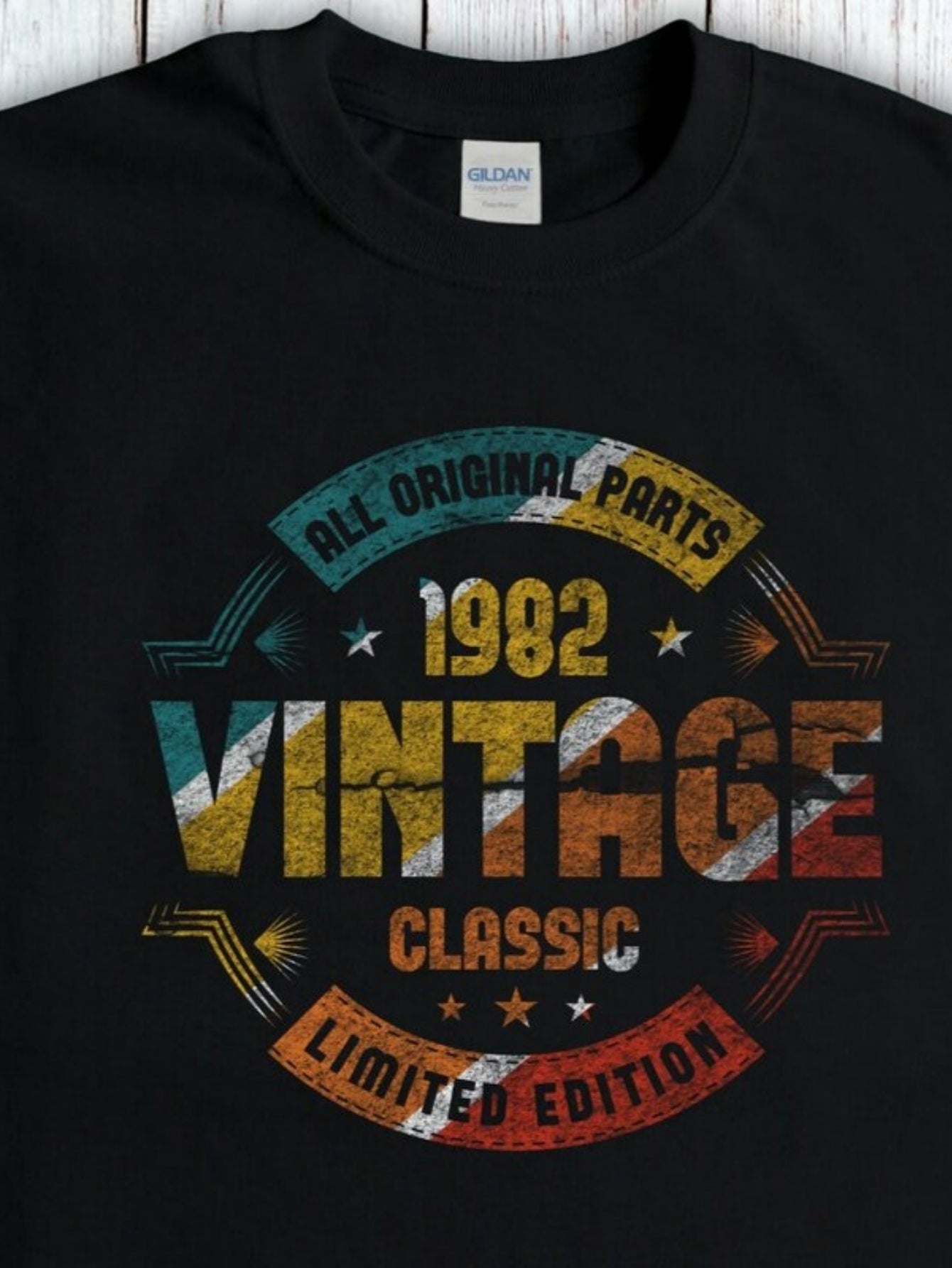 Men's Graphic T-Shirt All Original Parts Limited Edition With Faded Retro Stripes Vintage