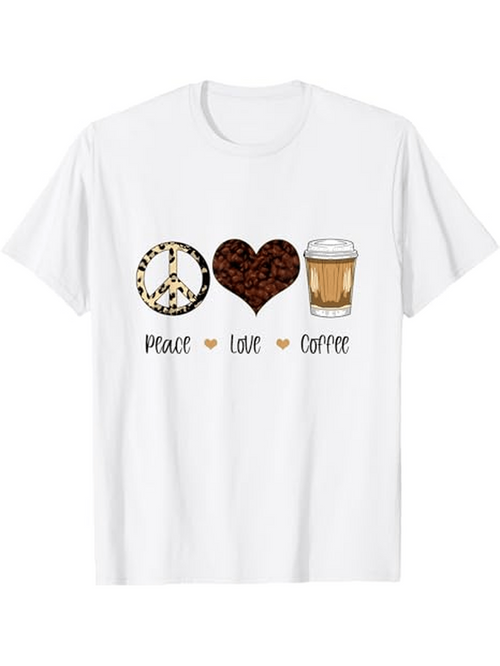 Men's Graphic T-Shirt Peace Love Coffee With Graphic Symbols Coffee Cup