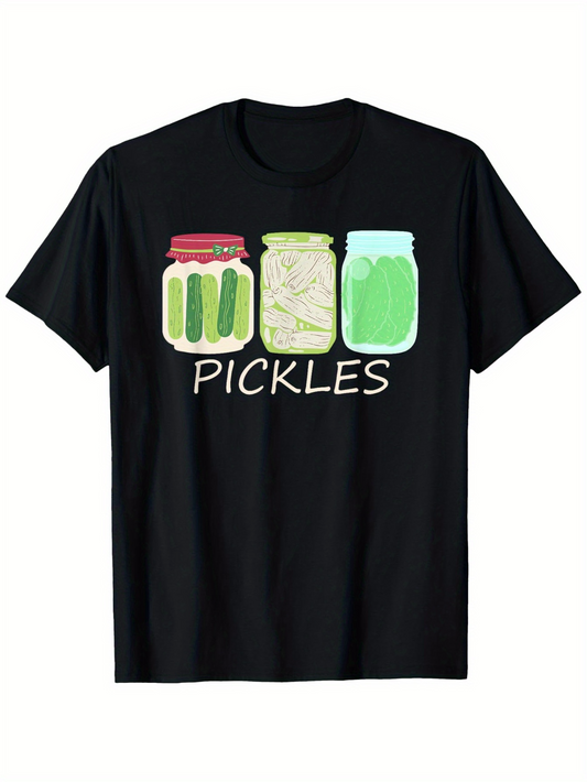 Men's Graphic T-Shirt Pickles Three Colorful Jars With Fresh Crunchy Preserved Vegetables Pickles
