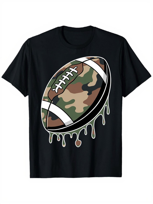 Men's Graphic T-Shirt Camouflage Patterned Melting Effect Dripping Football T Shirt