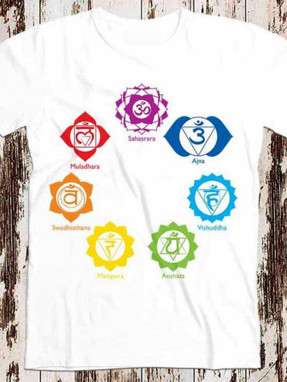 Men's Graphic T-Shirt Colorful Sacred Geometric Chakras Symbolic Energy Spiritual Pattern