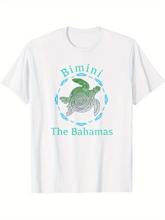 Men's Graphic T-Shirt Bimini The Bahamas Colorful Artistic Sea Turtle With Flowing Ocean Waves