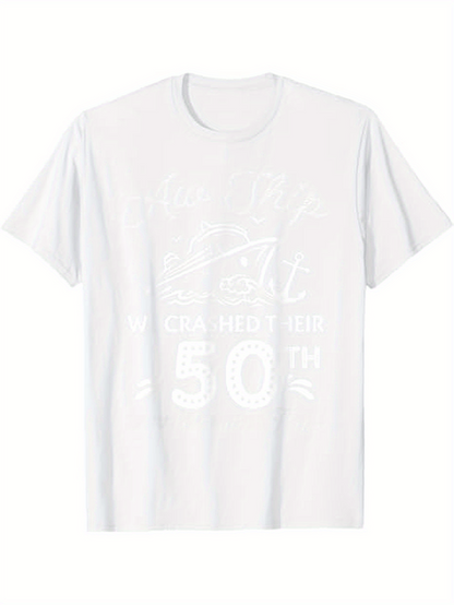Men's Graphic T-Shirt White Milestone Anniversary 50th Celebration With Decorative Script Typography T Shirt