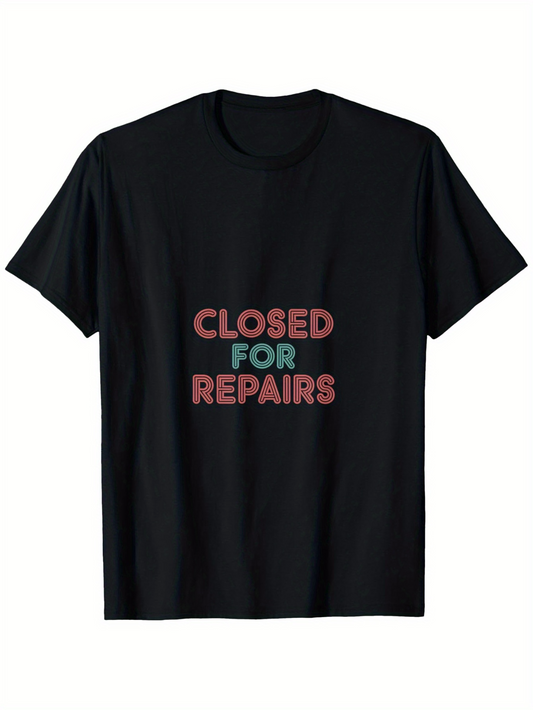 Men's Graphic T-Shirt Closed For Repairs Colorful Bubble Letters Centered Statement T Shirt