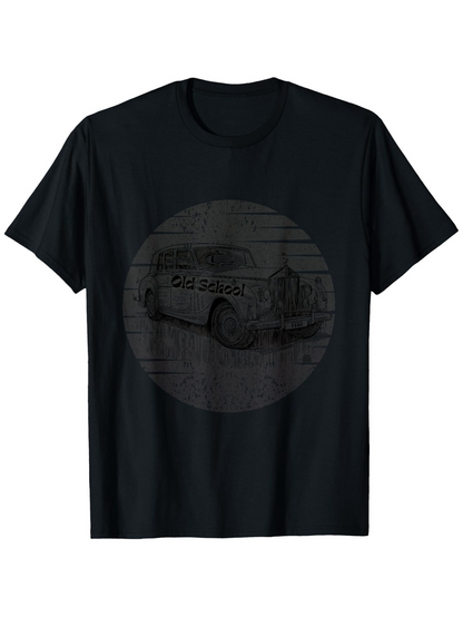 Men's Graphic T-Shirt Classic Garage Scene With Grayscale Retro Car Illustration
