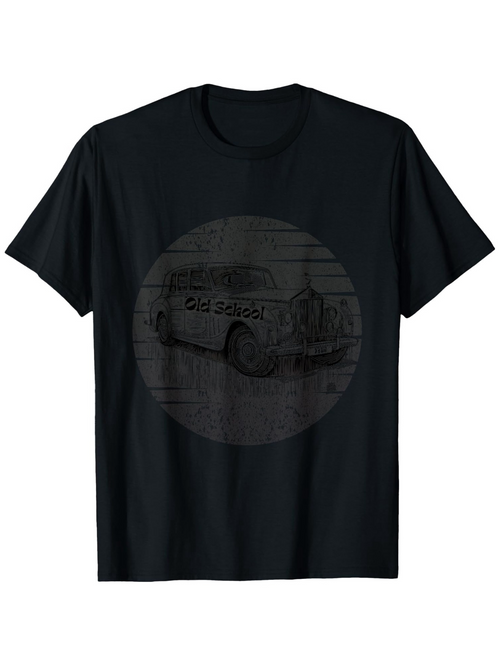 Men's Graphic T-Shirt Classic Garage Scene With Grayscale Retro Car Illustration