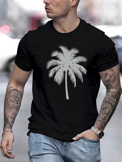 Men's Graphic T-Shirt Monochrome Silhouette With Dreamy Fronds Floating In Soft Breeze Palm Tree