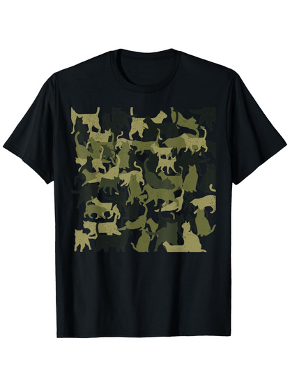 Men's Graphic T-Shirt Camo Camouflage Texture With Multiple Silhouette Art Style Cat