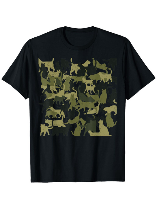 Men's Graphic T-Shirt Camo Camouflage Texture With Multiple Silhouette Art Style Cat
