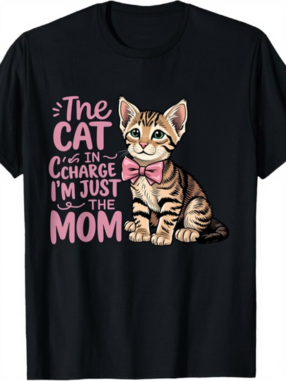 Men's Graphic T-Shirt The Cat In Charge With Pink Bow Sitting Striped Cute Kitten