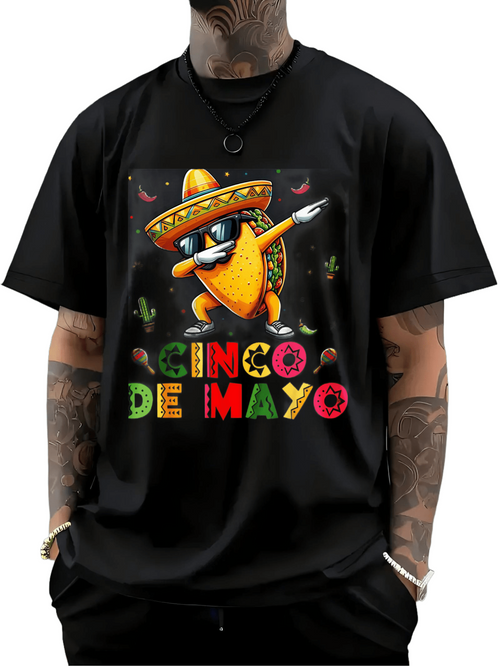 Men's Graphic T-Shirt Cinco De Mayo Celebratory Dabbing Taco With Sunglasses Wearing Sombrero