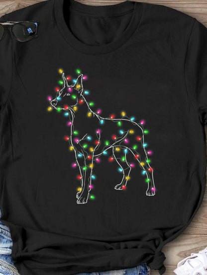 Men's Graphic T-Shirt Colorful Festive Holiday Lights Wrapped Around Dog Silhouette