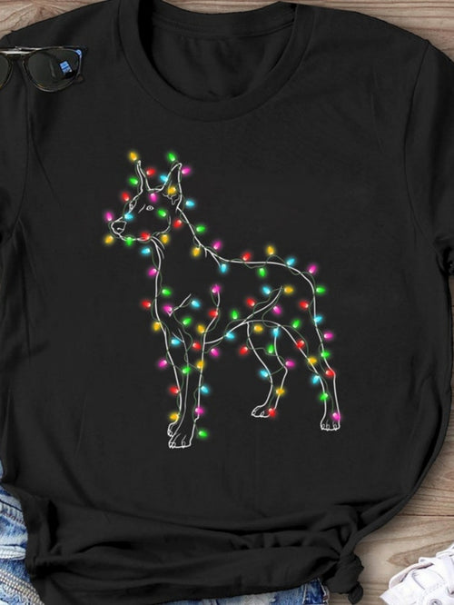 Men's Graphic T-Shirt Colorful Festive Holiday Lights Wrapped Around Dog Silhouette