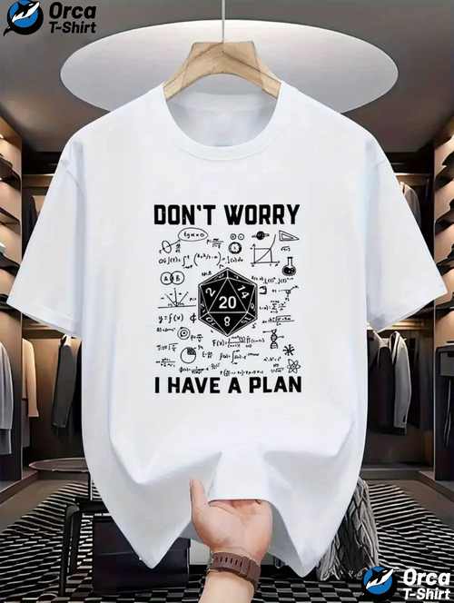 Men's Graphic T-Shirt Dont Worry I Have A Plan With D20 Dice Surrounded By Fantasy Adventure Symbols