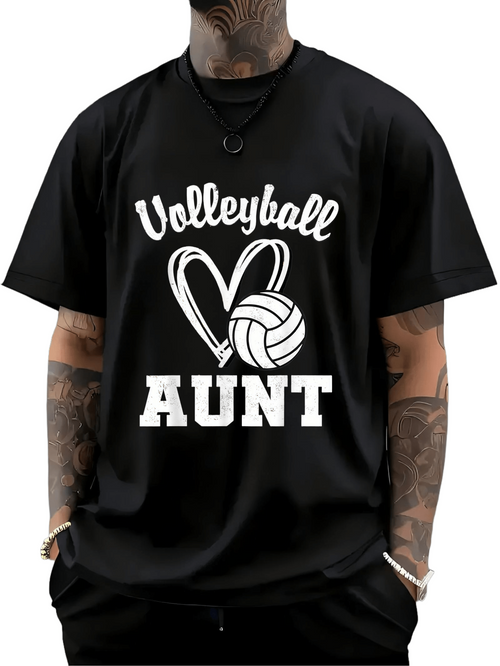 Men's Graphic T-Shirt Volleyball Aunt Large Heart With Graphic White Volleyball Ball