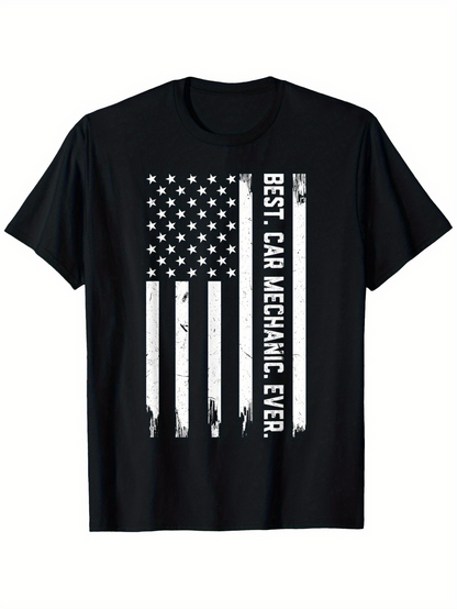 Men's Graphic T-Shirt Best Car Mechanic Ever Worn Grunge American Flag Print T Shirt