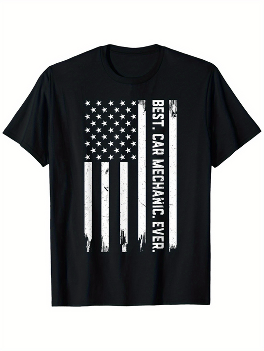 Men's Graphic T-Shirt Best Car Mechanic Ever Worn Grunge American Flag Print T Shirt