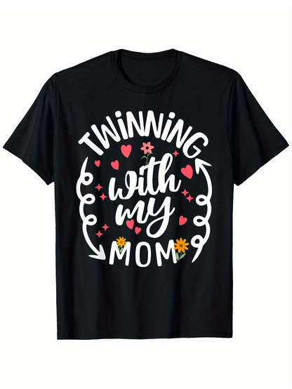 Men's Graphic T-Shirt Twinning With My Mom Hearts Swirls And Playful Lettering Surrounded By Doodles