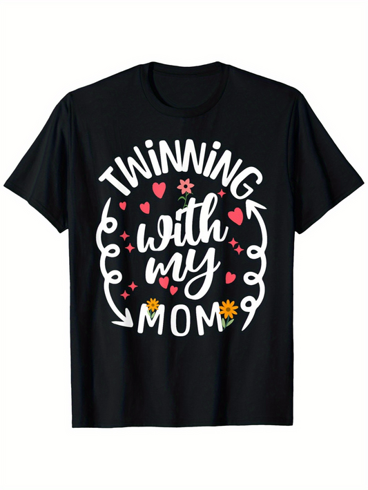 Men's Graphic T-Shirt Twinning With My Mom Hearts Swirls And Playful Lettering Surrounded By Doodles