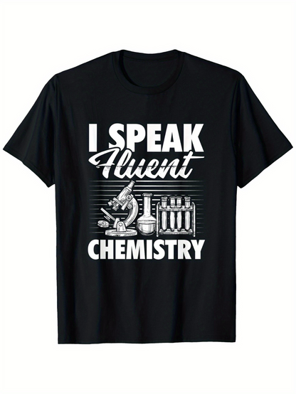 Men's Graphic T-Shirt I Speak Fluent Chemistry Science Lab Glassware Among Books And Microscope