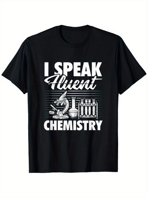 Men's Graphic T-Shirt I Speak Fluent Chemistry Science Lab Glassware Among Books And Microscope