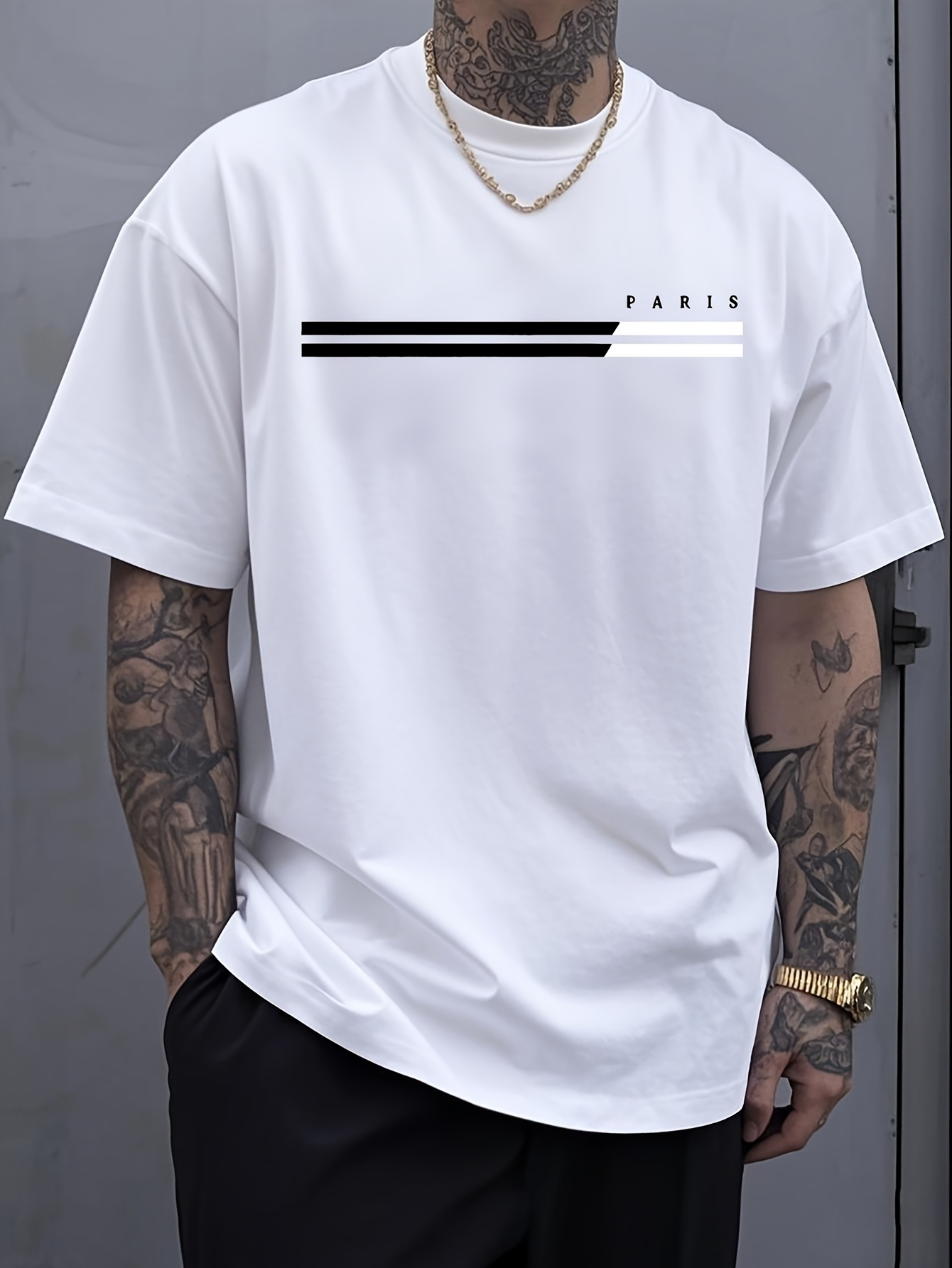 Men's Graphic T-Shirt Paris Black And White Minimalist Style Striped Graphic T Shirt