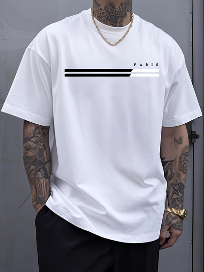Men's Graphic T-Shirt Paris Black And White Minimalist Style Striped Graphic T Shirt