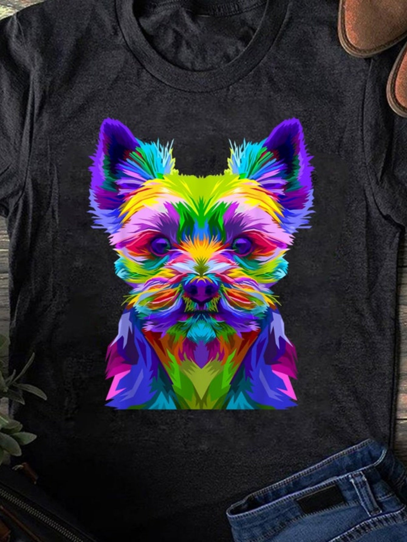 Men's Graphic T-Shirt Colorful Abstract Rainbow Painted Fur Texture Dog