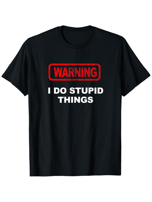 Men's Graphic T-Shirt Warning Bold Red Box With White Words And Simple Statement Lettering T Shirt