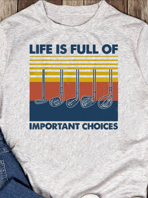 Men's Graphic T-Shirt Life Is Full Of Important Choices Vintage Sunset Graphic With Golf Clubs