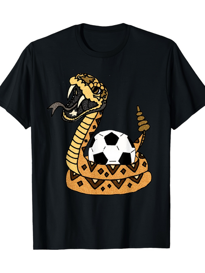 Men's Graphic T-Shirt Geometric Pattern Snake Coiled Vibrant Tail With Soccer Ball