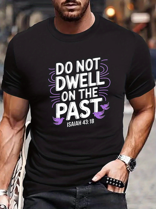 Men's Graphic T-Shirt Do Not Dwell On The Past Purple Lines And Small Dove Surrounded Text