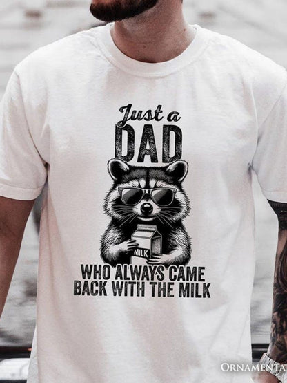 Men's Graphic T-Shirt Just A Dad With Glasses Holding Milk Among Hand Drawn Raccoon