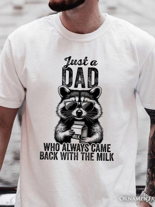 Men's Graphic T-Shirt Just A Dad With Glasses Holding Milk Among Hand Drawn Raccoon