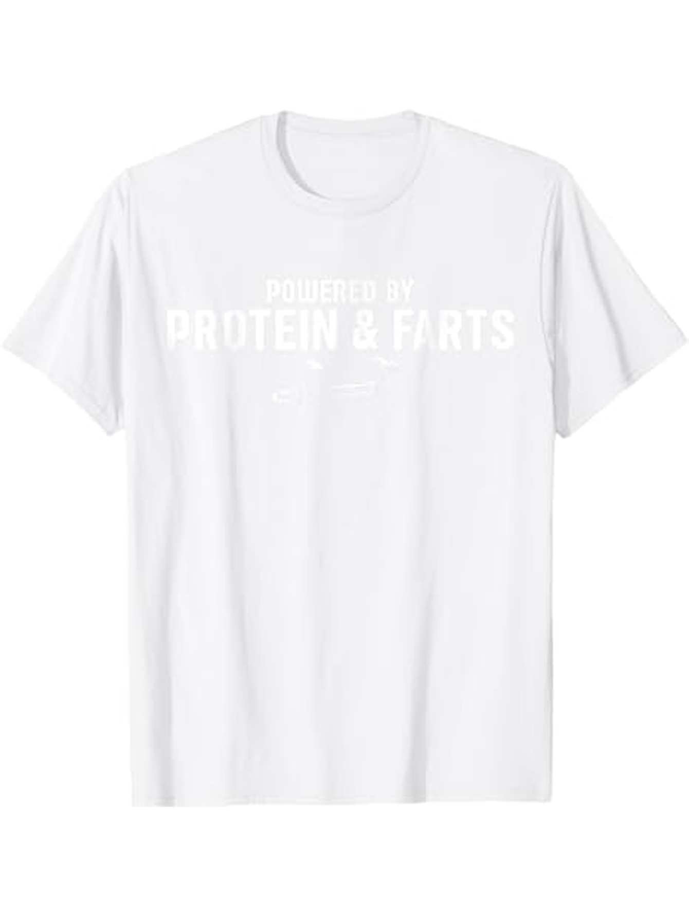 Men's Graphic T-Shirt Fueled By Protein And Farts Simple Bold Block Letters On Plain Tee