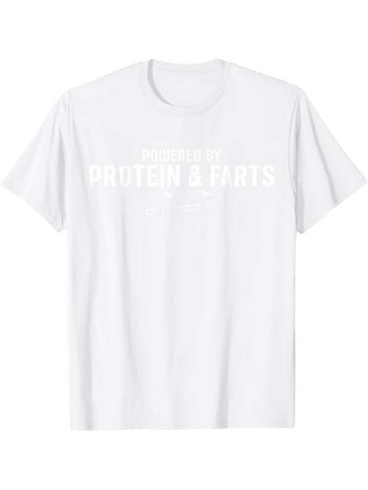 Men's Graphic T-Shirt Fueled By Protein And Farts Simple Bold Block Letters On Plain Tee