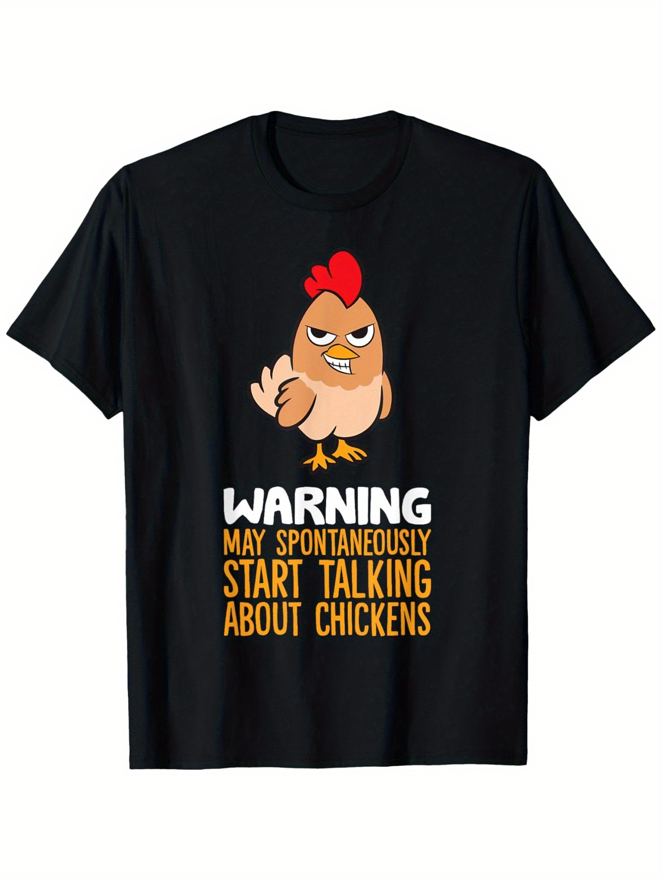 Men's Graphic T-Shirt Warning Start Talking About Chickens With Cartoon Hen