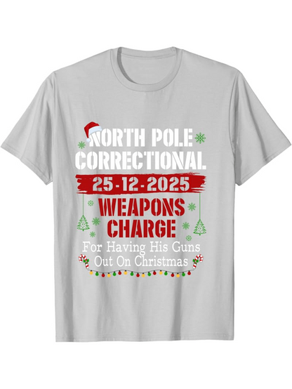 Men's Graphic T-Shirt North Pole Correctional Christmas Date With Green Holiday Elements T Shirt