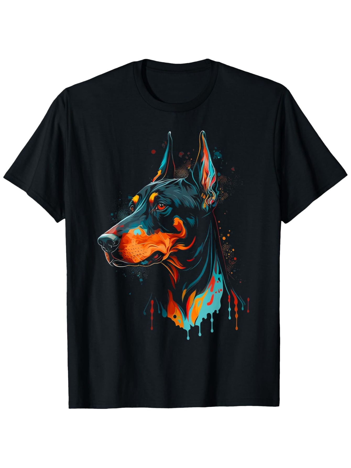 Men's Graphic T-Shirt Colorful Abstract Paint Splashes With Doberman Dog Portrait