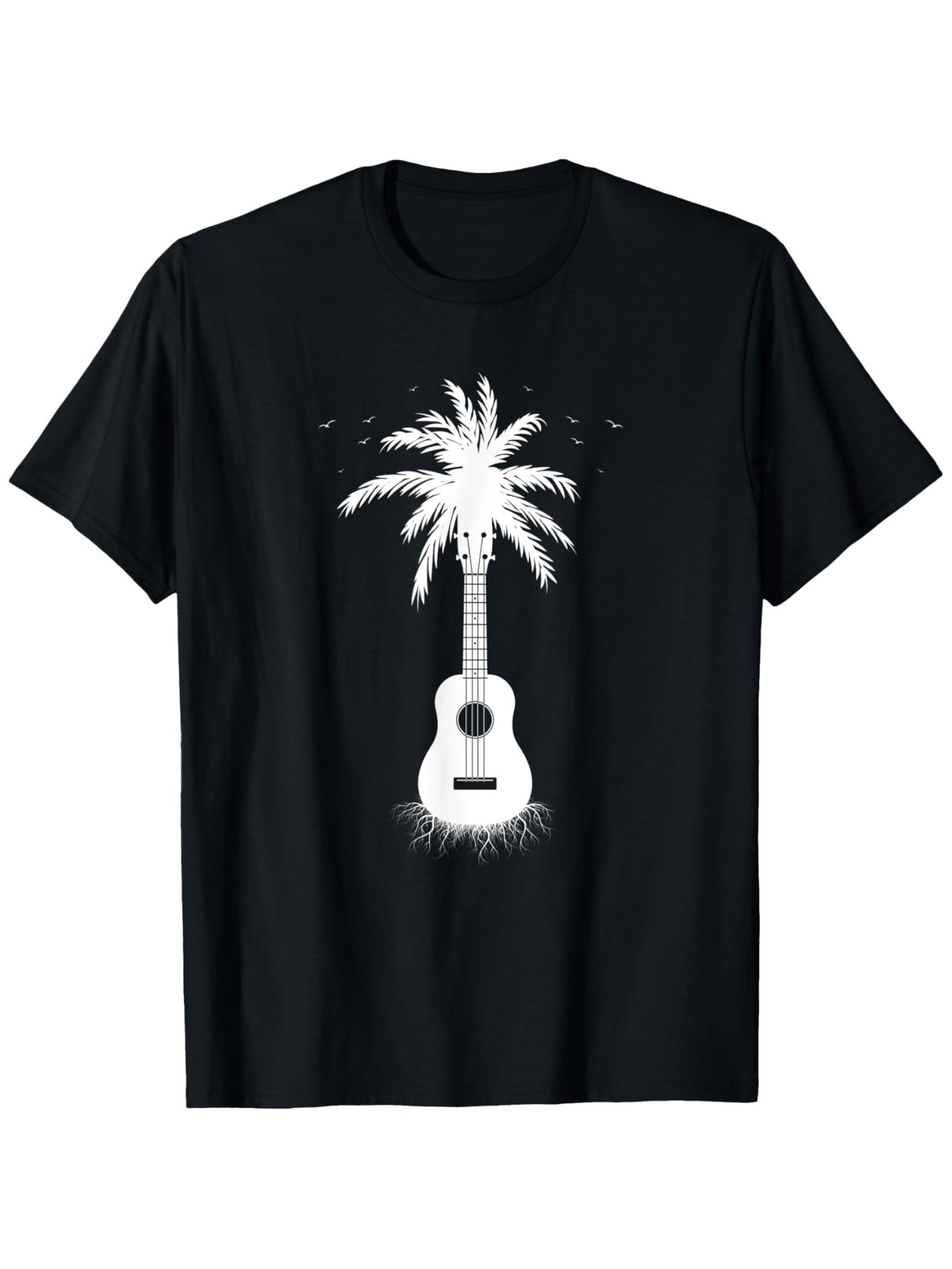 Men's Graphic T-Shirt Sunset Island Breeze With Palm Tree Growing From Guitar
