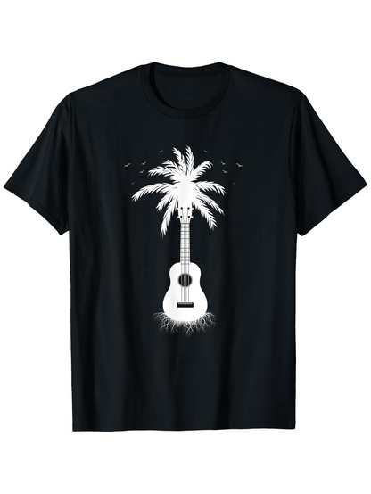 Men's Graphic T-Shirt Sunset Island Breeze With Palm Tree Growing From Guitar