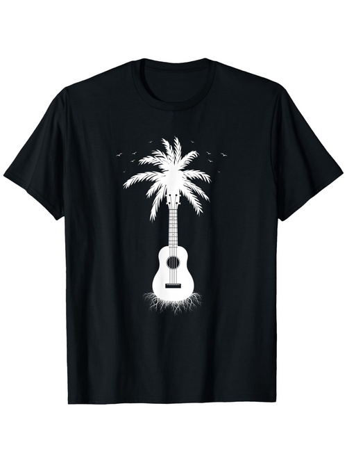 Men's Graphic T-Shirt Sunset Island Breeze With Palm Tree Growing From Guitar